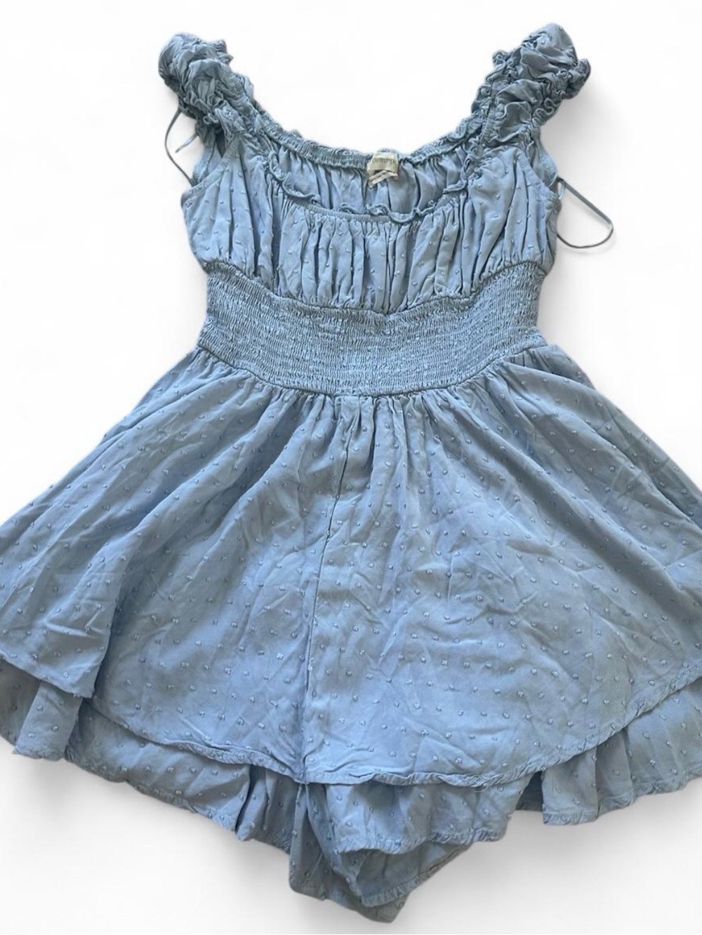 Urban Outfitters Light Blue Smocked Ruffle Strap Romper